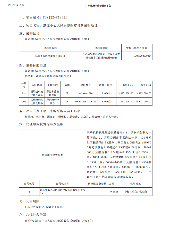 湛江中心人民醫(yī)院醫(yī)療設(shè)備采購項(xiàng)目【項(xiàng)目編號：ZDZJ22-Z18021】包2結(jié)果公告(圖1)