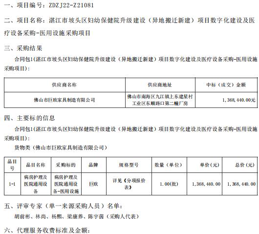 湛江市坡頭區(qū)婦幼保健院升級(jí)建設(shè)（異地搬遷新建）項(xiàng)目數(shù)字化建設(shè)及醫(yī)療設(shè)備采購(gòu)-醫(yī)用設(shè)施采購(gòu)項(xiàng)目【項(xiàng)目編號(hào)：ZDZJ22-Z21081】結(jié)果公告(圖1)
