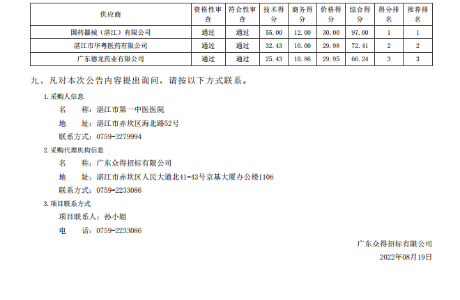 湛江市第一中醫(yī)醫(yī)院醫(yī)療設(shè)備采購項(xiàng)目【項(xiàng)目編號(hào)：ZDZJ22-Z21116】中標(biāo) 公告(圖2)