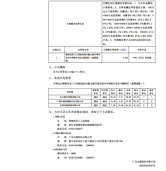 徐聞縣第三人民醫(yī)院綜合能力提升項目急診科等醫(yī)療設備采購項目（血管造影）【項目編號： ZDZJ22-Z21147】中標公告(圖2)